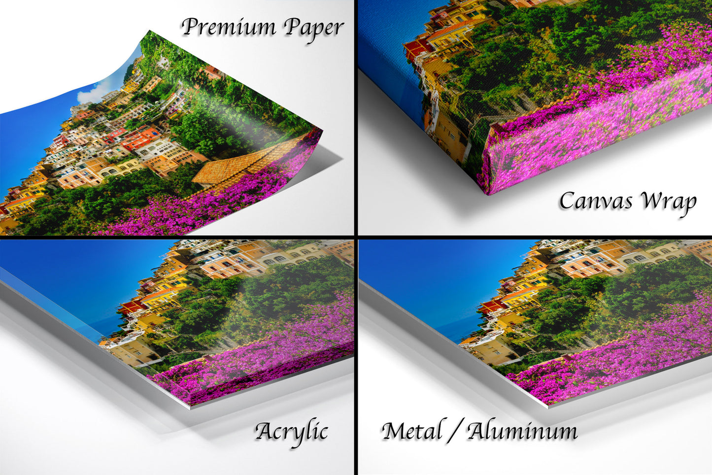 Positano Italy Canvas Print, Italy Photography, Amalfi Coast Photo, Photo Art, Positano Photography, Pink Flowers