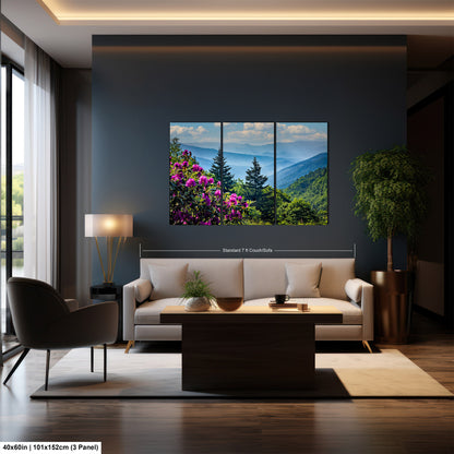 Blue Ridge Mountains and Rhododendrons, Blue Ridge Parkway, North Carolina, Photography wall art