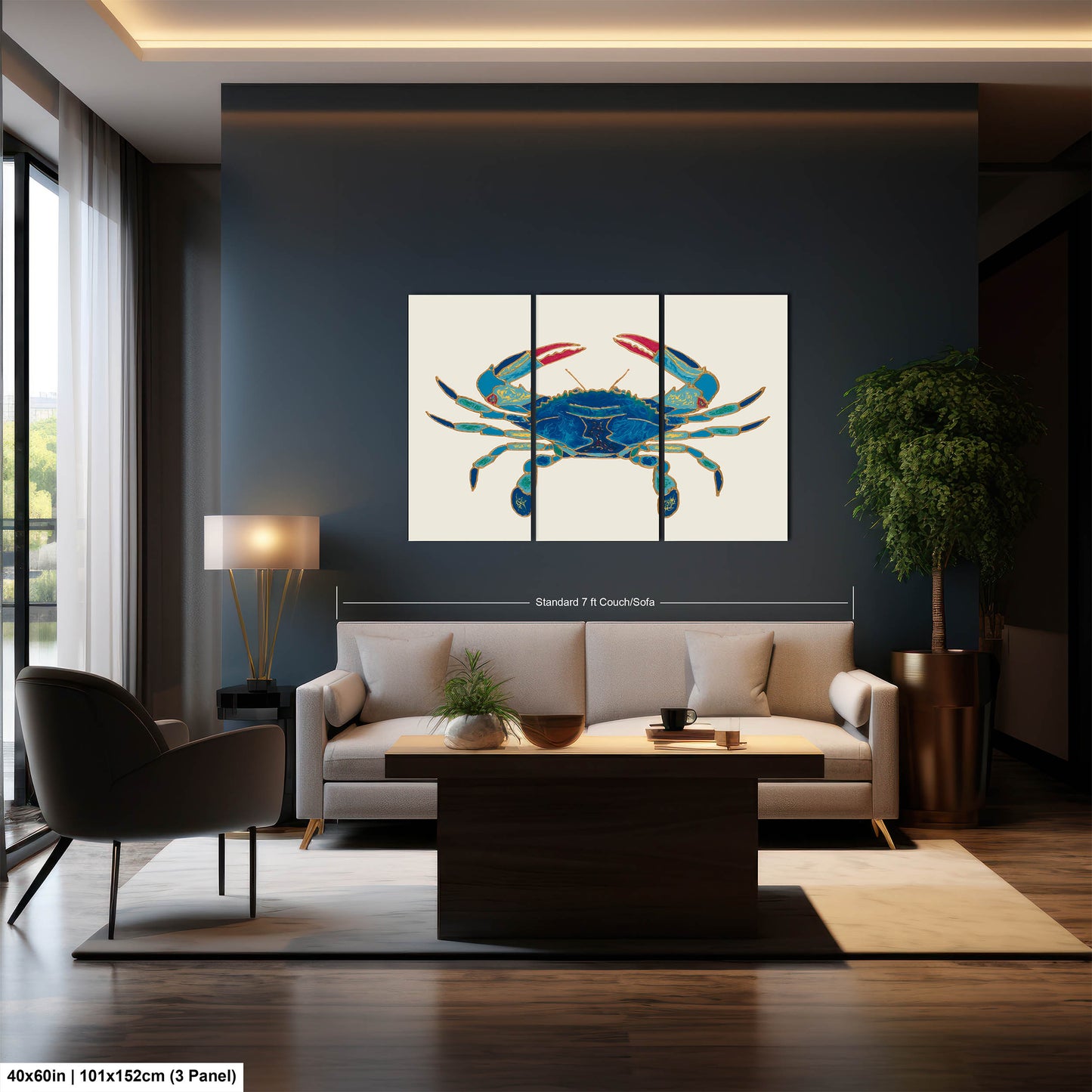 PANORAMIC WALL ART | Maryland Blue Crab Art | Beach Art | Ocean Painting | Oversized Coastal Wall Art | Beach House Décor | Canvas Acrylic