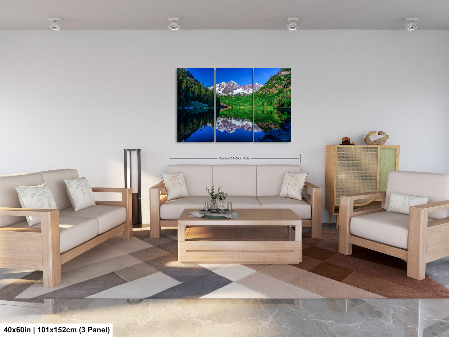 Reflections of Maroon Bells in spring, Aspen Colorado artwork, mountain lake, nature wall art, triptych, office decor,
