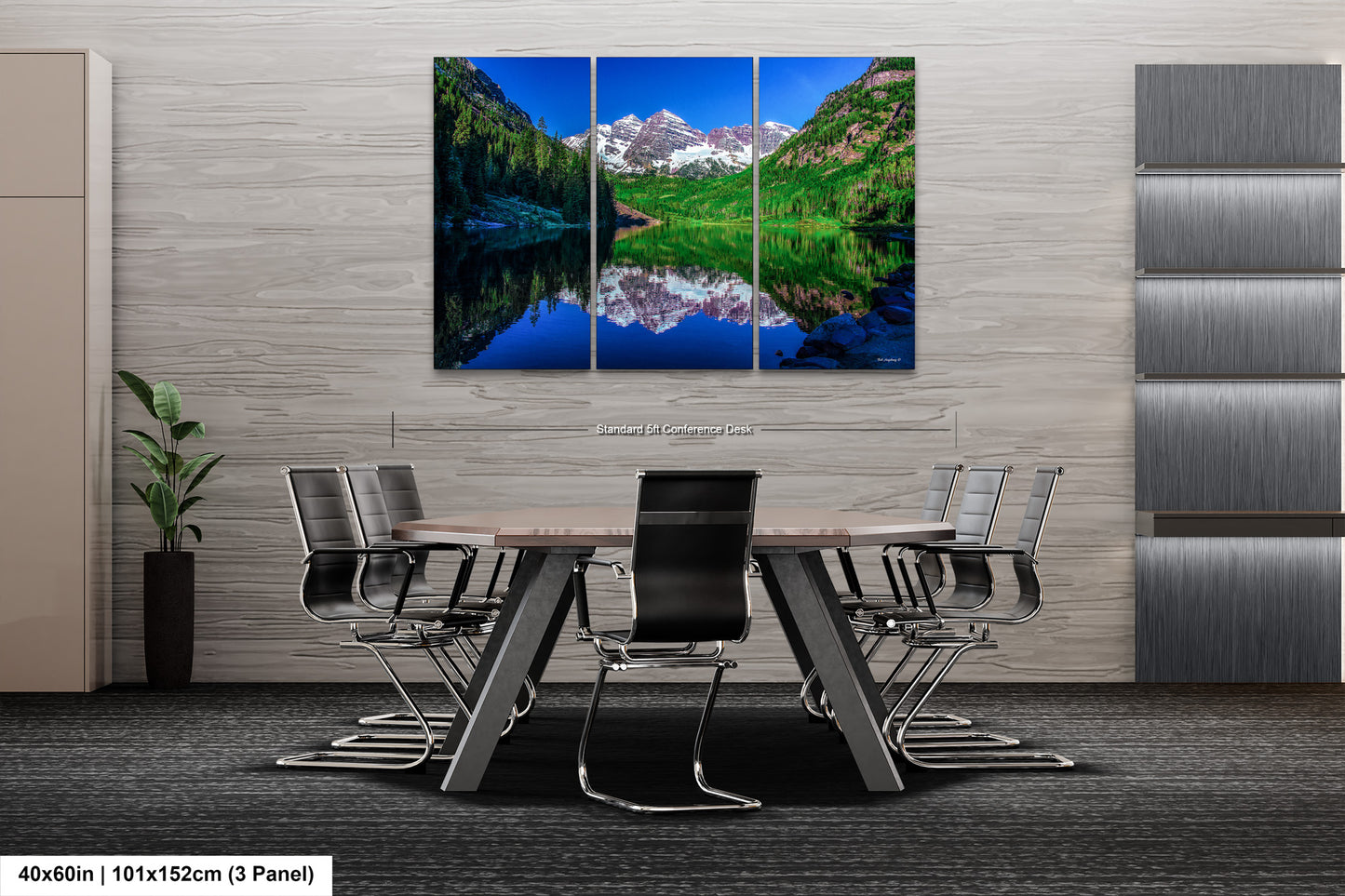 Reflections of Maroon Bells in spring, Aspen Colorado artwork, mountain lake, nature wall art, triptych, office decor,