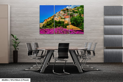 Positano Italy Canvas Print, Italy Photography, Amalfi Coast Photo, Photo Art, Positano Photography, Pink Flowers