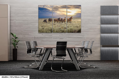 Wyoming Wild Horses Wall Art Print, Wild Mustang Photo, Wildlife Canvas, Cowboy Old West Decor for Home, Living Room, Bedroom Office