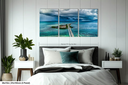 Seven Mile Bridge Wall Art - Florida Keys Stormy Ocean Landscape Print - Coastal Scenic Canvas Decor for Home & Office