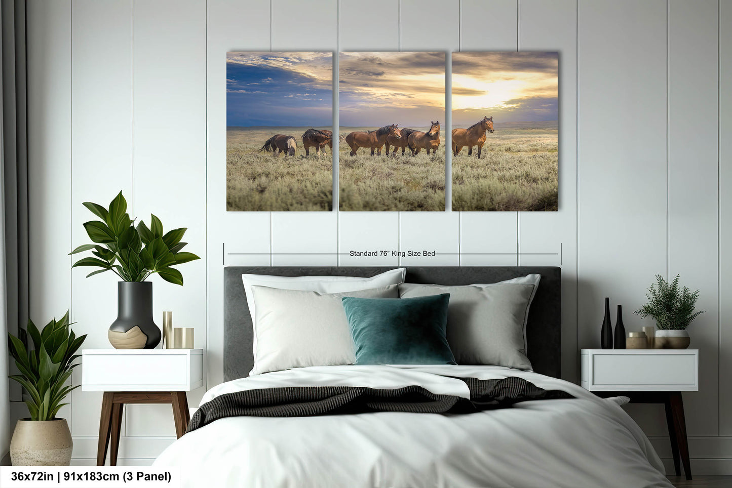 Wyoming Wild Horses Wall Art Print, Wild Mustang Photo, Wildlife Canvas, Cowboy Old West Decor for Home, Living Room, Bedroom Office