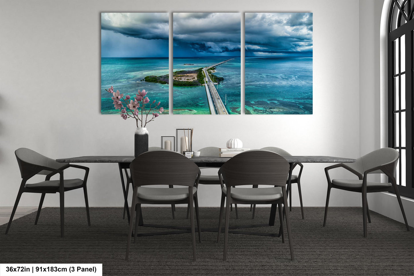 Seven Mile Bridge Wall Art - Florida Keys Stormy Ocean Landscape Print - Coastal Scenic Canvas Decor for Home & Office