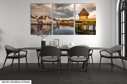 Lucerne Bridge Photography, Kapellbrucke Print, Chapel Bridge Photo Art, Canvas Print, Canvas Wall Art, Fine Art Print