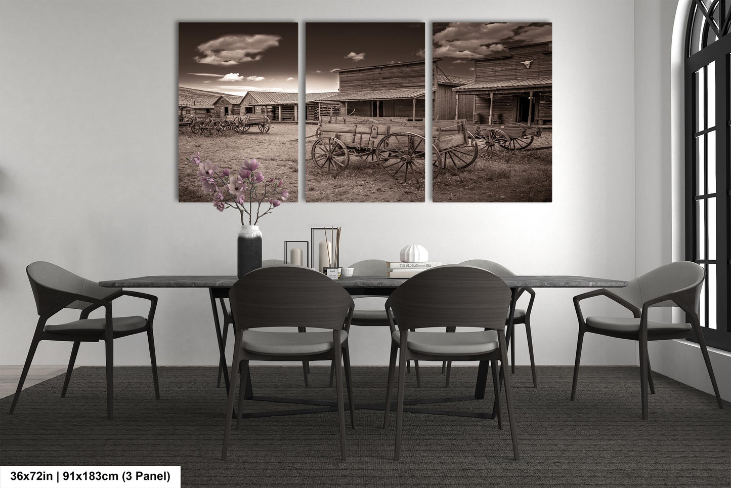 Old West Ghost Town Sepia Photography Decor, Old Wagons Wyoming Photo, Rustic Style, Cowboy Art, Western Art Wall Pictures, Wrapped Canvas,
