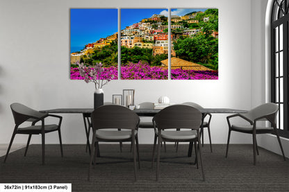Positano Italy Canvas Print, Italy Photography, Amalfi Coast Photo, Photo Art, Positano Photography, Pink Flowers