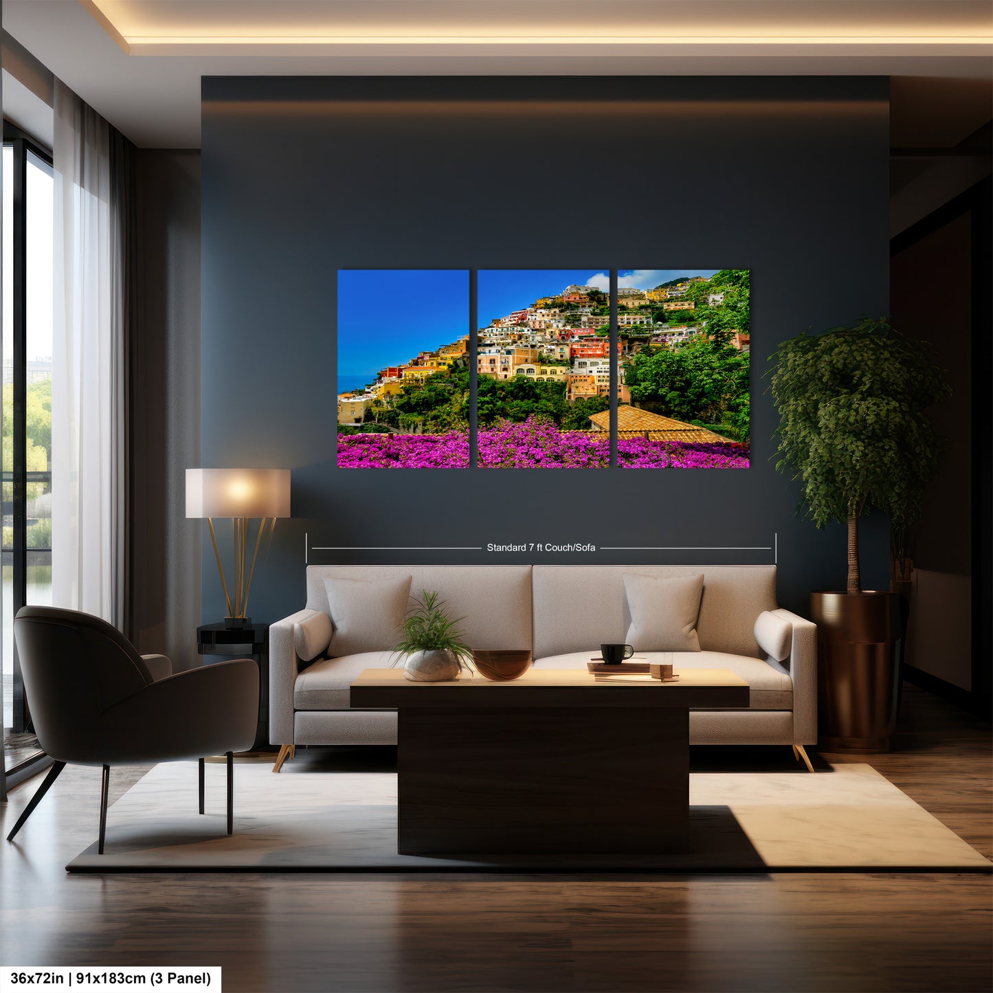 Positano Italy Canvas Print, Italy Photography, Amalfi Coast Photo, Photo Art, Positano Photography, Pink Flowers
