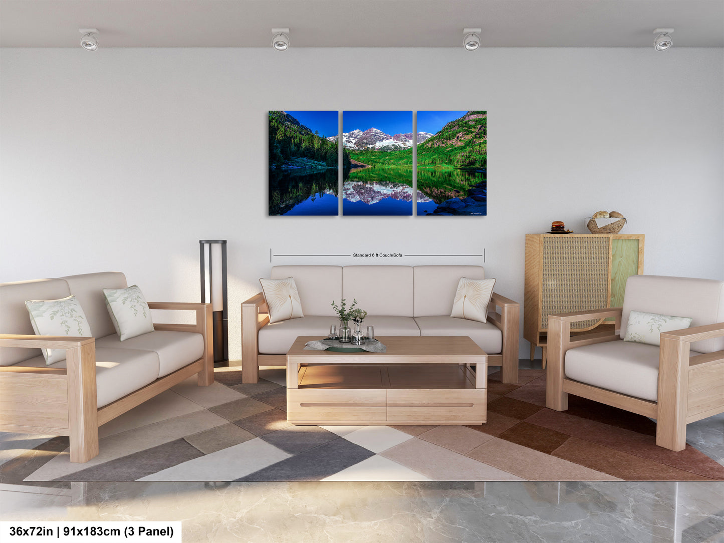 Reflections of Maroon Bells in spring, Aspen Colorado artwork, mountain lake, nature wall art, triptych, office decor,