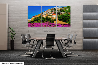 Positano Italy Canvas Print, Italy Photography, Amalfi Coast Photo, Photo Art, Positano Photography, Pink Flowers