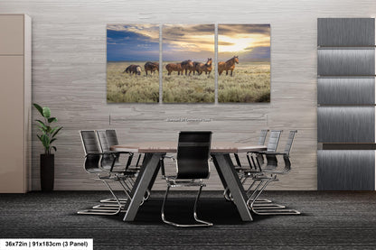 Wyoming Wild Horses Wall Art Print, Wild Mustang Photo, Wildlife Canvas, Cowboy Old West Decor for Home, Living Room, Bedroom Office