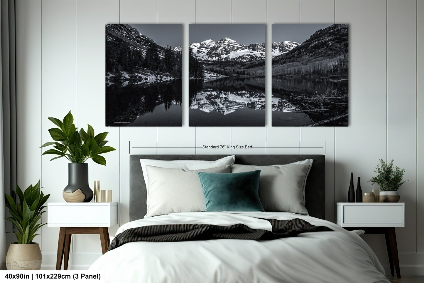 Maroon Bells black and white landscape picture, Aspen Colorado, large framed artwork, Colorado wall art, Rocky Mountains print