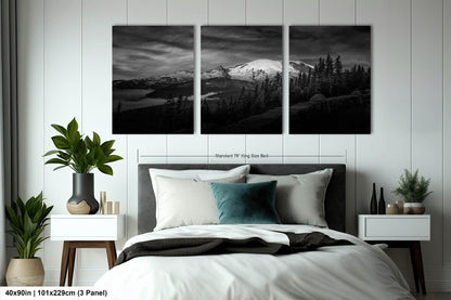 Mt Rainier Sunrise Photo Black and White Print, Mt Rainier National Park, Photography Landscape Canvas Wall Art Print, Washington Landscape