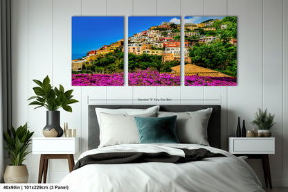 Positano Italy Canvas Print, Italy Photography, Amalfi Coast Photo, Photo Art, Positano Photography, Pink Flowers