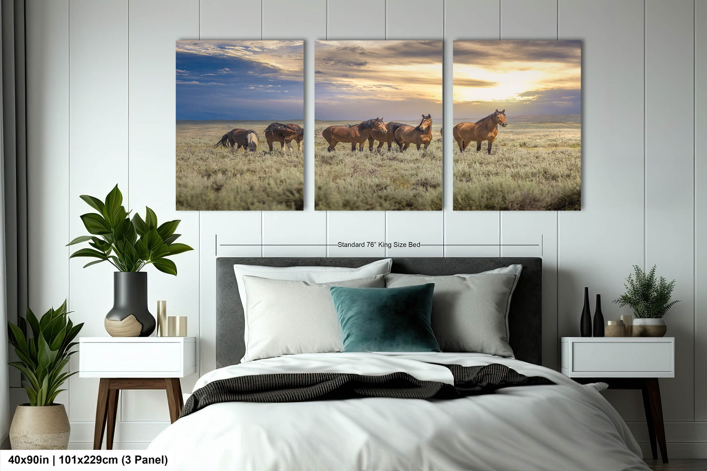 Wyoming Wild Horses Wall Art Print, Wild Mustang Photo, Wildlife Canvas, Cowboy Old West Decor for Home, Living Room, Bedroom Office