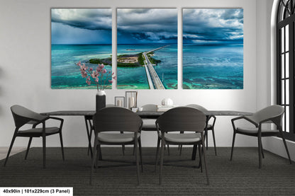 Seven Mile Bridge Wall Art - Florida Keys Stormy Ocean Landscape Print - Coastal Scenic Canvas Decor for Home & Office