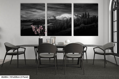 Mt Rainier Sunrise Photo Black and White Print, Mt Rainier National Park, Photography Landscape Canvas Wall Art Print, Washington Landscape