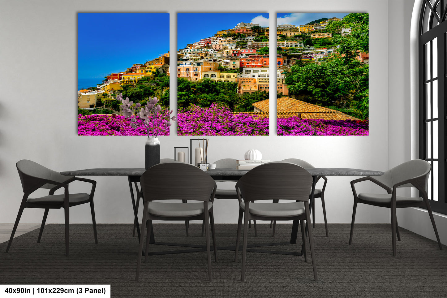Positano Italy Canvas Print, Italy Photography, Amalfi Coast Photo, Photo Art, Positano Photography, Pink Flowers