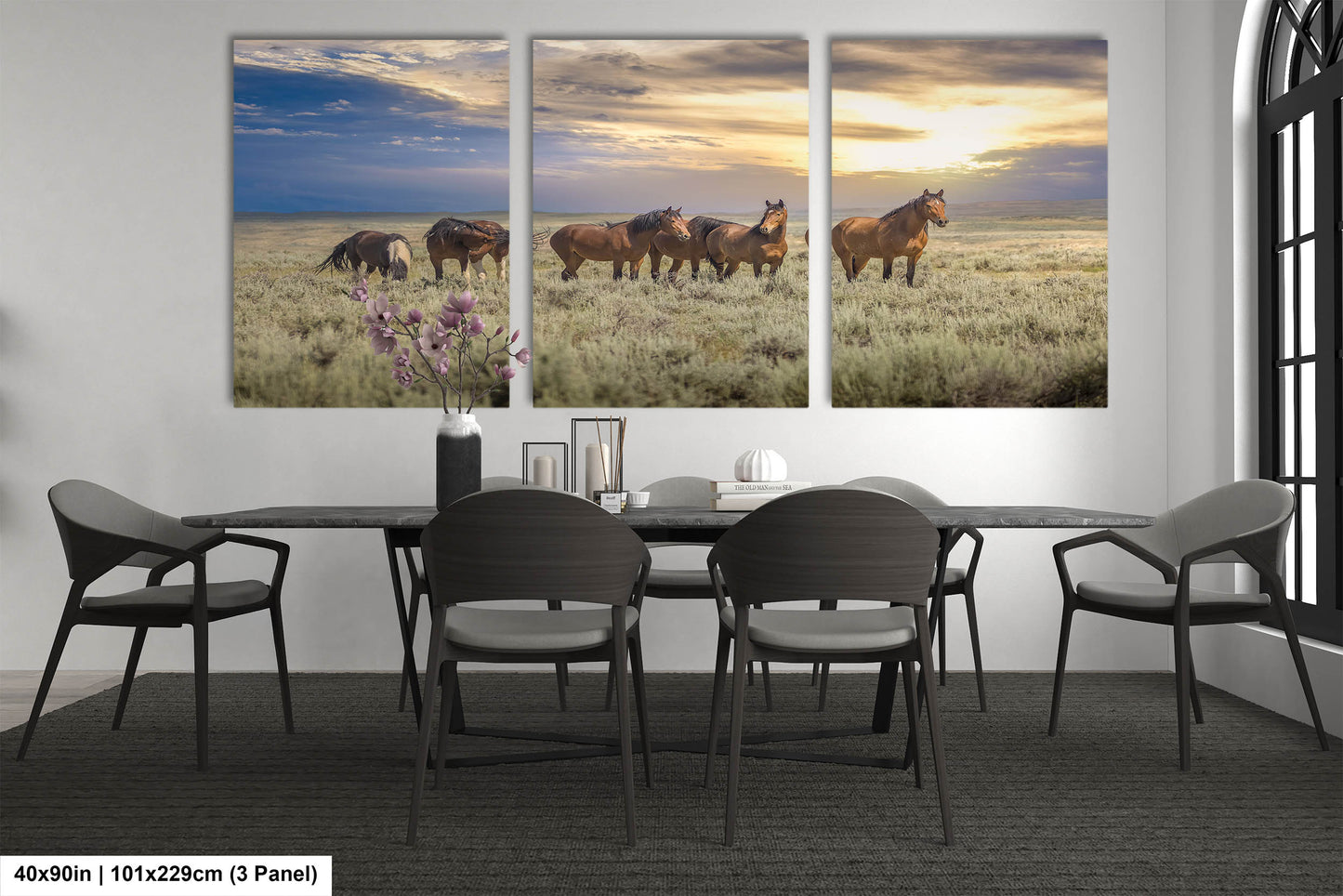 Wyoming Wild Horses Wall Art Print, Wild Mustang Photo, Wildlife Canvas, Cowboy Old West Decor for Home, Living Room, Bedroom Office