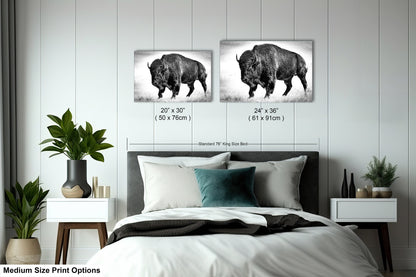 American Buffalo Original Canvas Art | Bison Canvas Print Wall Art | Buffalo Home and Office Art Print Wall Decor | Black & White Print