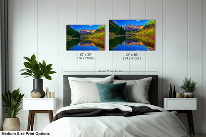 Maroon Bells canvas print, Colorado wall art, autumn colors, sunrise picture, Aspen autumn, nature photography, mountain wall art