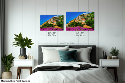 Positano Italy Canvas Print, Italy Photography, Amalfi Coast Photo, Photo Art, Positano Photography, Pink Flowers