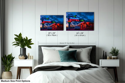 Route 66 Sign - Blue Swallow Motel - Iconic Route 66 Photo: Americana Neon Sign Photography Print - New Mexico Road Trip Wall Art