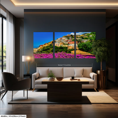 Positano Italy Canvas Print, Italy Photography, Amalfi Coast Photo, Photo Art, Positano Photography, Pink Flowers