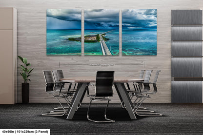 Seven Mile Bridge Wall Art - Florida Keys Stormy Ocean Landscape Print - Coastal Scenic Canvas Decor for Home & Office