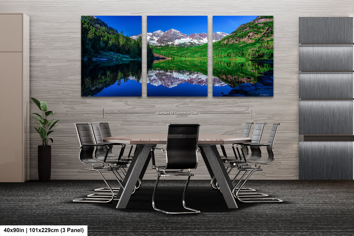 Reflections of Maroon Bells in spring, Aspen Colorado artwork, mountain lake, nature wall art, triptych, office decor,