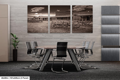 Old West Ghost Town Sepia Photography Decor, Old Wagons Wyoming Photo, Rustic Style, Cowboy Art, Western Art Wall Pictures, Wrapped Canvas,