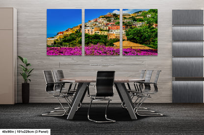 Positano Italy Canvas Print, Italy Photography, Amalfi Coast Photo, Photo Art, Positano Photography, Pink Flowers