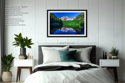 Reflections of Maroon Bells in spring, Aspen Colorado artwork, mountain lake, nature wall art, triptych, office decor,