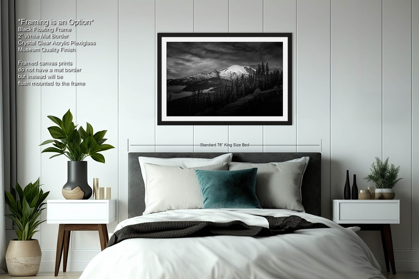 Mt Rainier Sunrise Photo Black and White Print, Mt Rainier National Park, Photography Landscape Canvas Wall Art Print, Washington Landscape