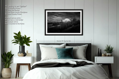 Mt Rainier Sunrise Photo Black and White Print, Mt Rainier National Park, Photography Landscape Canvas Wall Art Print, Washington Landscape