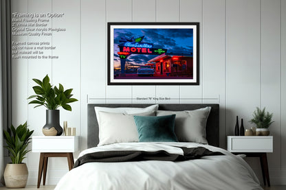 Route 66 Sign - Blue Swallow Motel - Iconic Route 66 Photo: Americana Neon Sign Photography Print - New Mexico Road Trip Wall Art