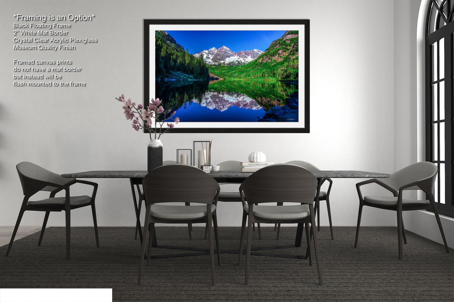 Reflections of Maroon Bells in spring, Aspen Colorado artwork, mountain lake, nature wall art, triptych, office decor,