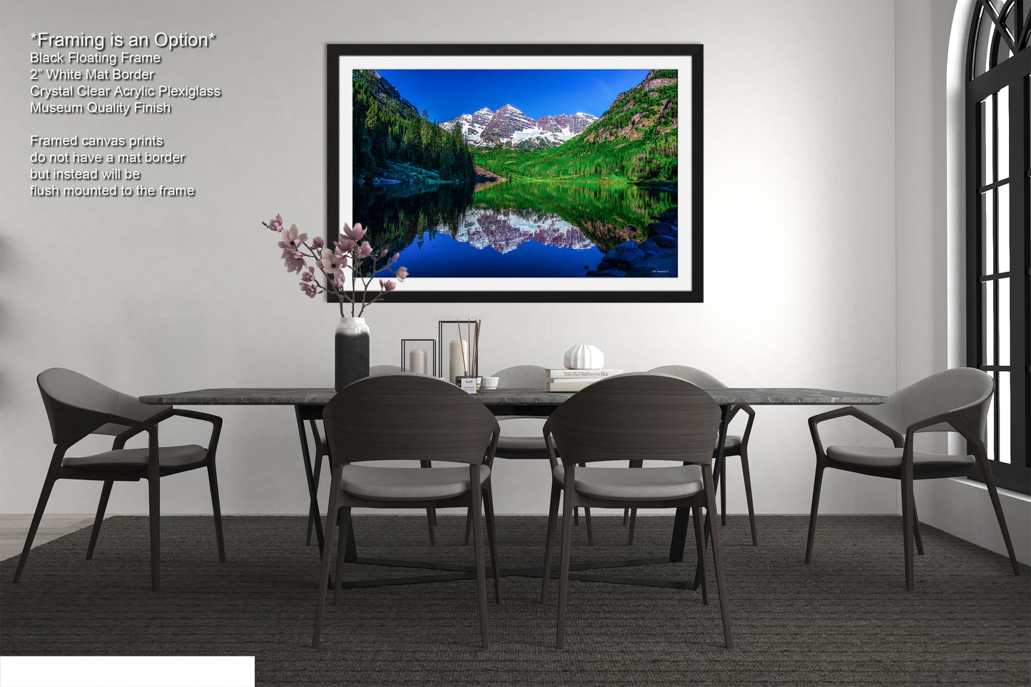 Reflections of Maroon Bells in spring, Aspen Colorado artwork, mountain lake, nature wall art, triptych, office decor,