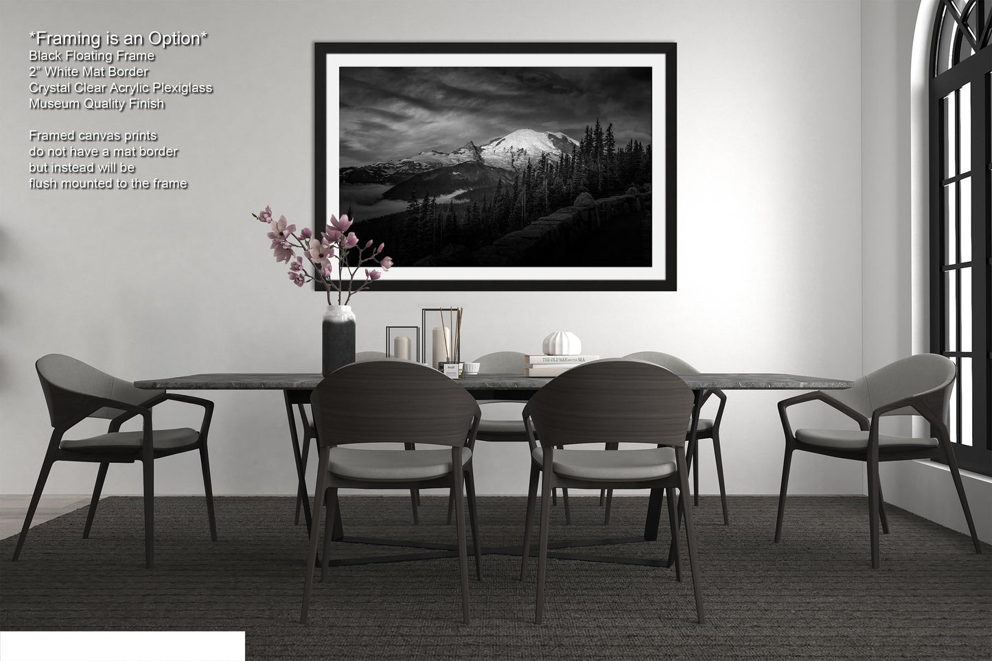Mt Rainier Sunrise Photo Black and White Print, Mt Rainier National Park, Photography Landscape Canvas Wall Art Print, Washington Landscape