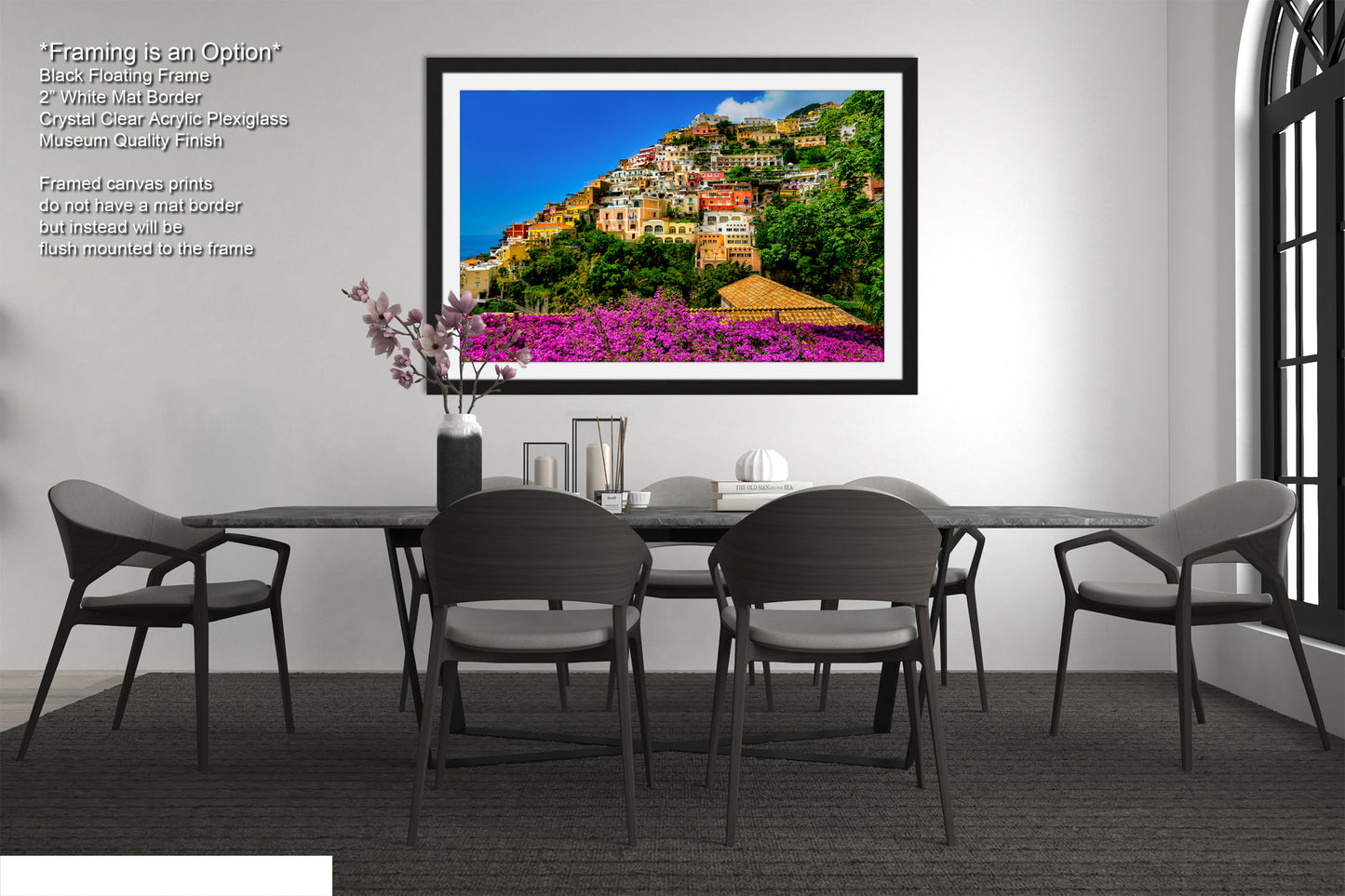 Positano Italy Canvas Print, Italy Photography, Amalfi Coast Photo, Photo Art, Positano Photography, Pink Flowers