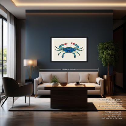 PANORAMIC WALL ART | Maryland Blue Crab Art | Beach Art | Ocean Painting | Oversized Coastal Wall Art | Beach House Décor | Canvas Acrylic
