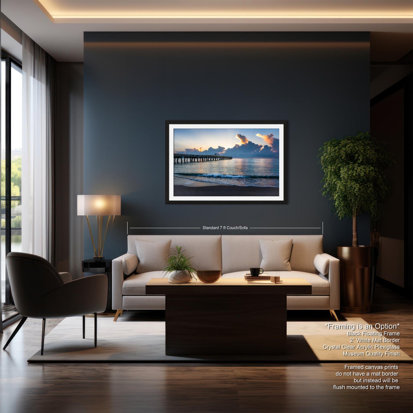 Sunrise at Lake Worth Beach and Pier Photograph Fine Art Print Canvas Acrylic Metal Wall Decor