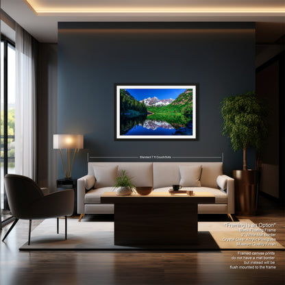 Reflections of Maroon Bells in spring, Aspen Colorado artwork, mountain lake, nature wall art, triptych, office decor,