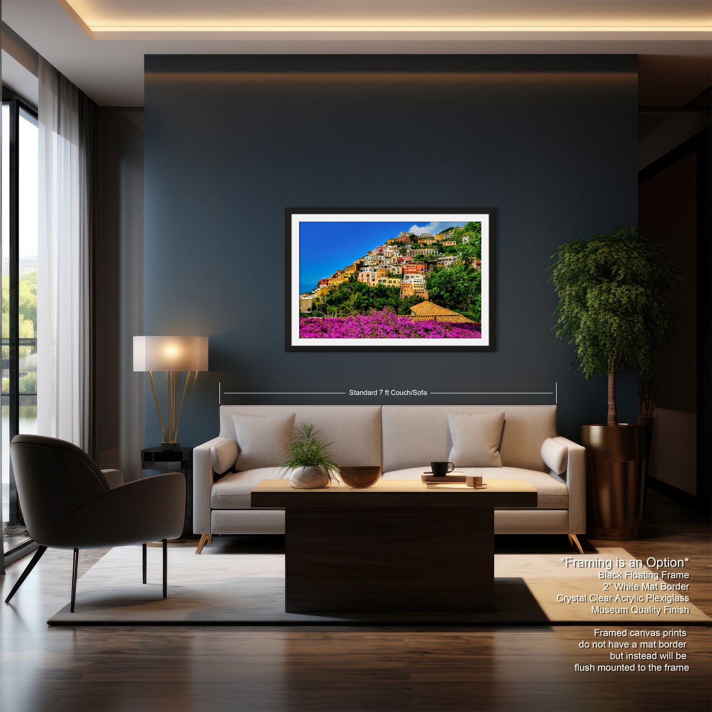 Positano Italy Canvas Print, Italy Photography, Amalfi Coast Photo, Photo Art, Positano Photography, Pink Flowers