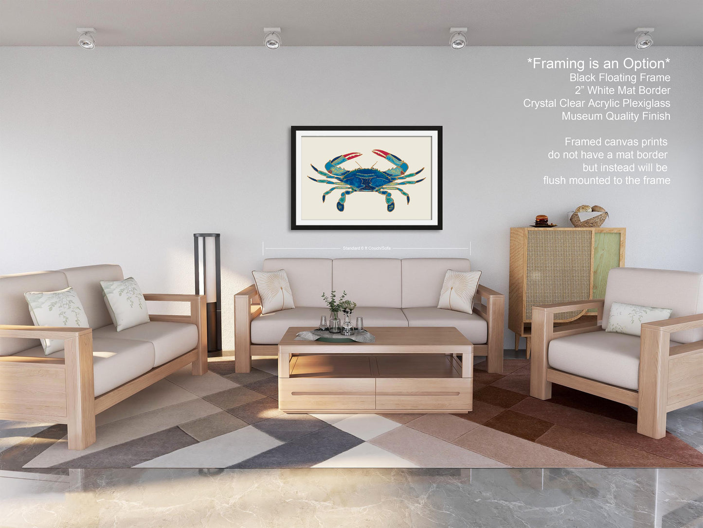 PANORAMIC WALL ART | Maryland Blue Crab Art | Beach Art | Ocean Painting | Oversized Coastal Wall Art | Beach House Décor | Canvas Acrylic
