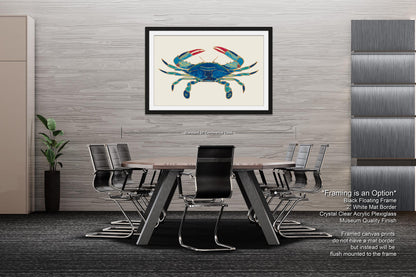 PANORAMIC WALL ART | Maryland Blue Crab Art | Beach Art | Ocean Painting | Oversized Coastal Wall Art | Beach House Décor | Canvas Acrylic