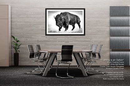 American Buffalo Original Canvas Art | Bison Canvas Print Wall Art | Buffalo Home and Office Art Print Wall Decor | Black & White Print