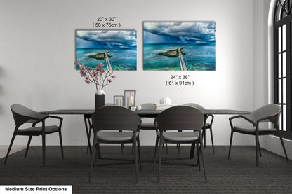Seven Mile Bridge Wall Art - Florida Keys Stormy Ocean Landscape Print - Coastal Scenic Canvas Decor for Home & Office
